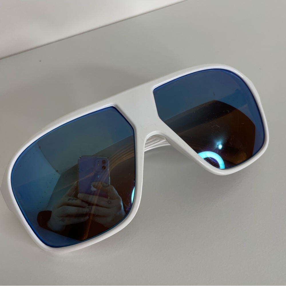 Blue and White Shield Aviator Sunglasses